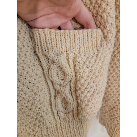 Handknit Wool Fisherman Cable Mens Cardigan Pockets Grandpa Sweater XL handmade - Picture 4 of 7